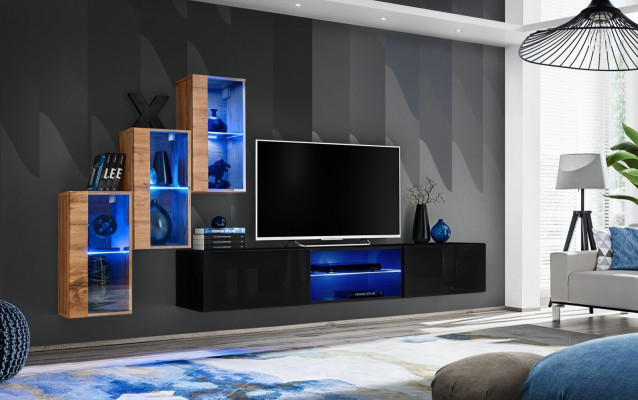 Wohnzimmermöbel Neu Wohnwand 210 cm 3x Wandschrank Einrichtung Luxus Wand Regale