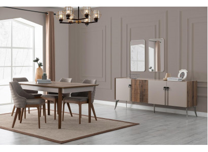 Edle Esszimmergruppe Luxus Esszimmer Set Designer Tisch Spiegel Stühle