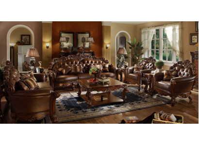 Komplett Set Sofagarnitur 5tlg. Couchtisch Sofa Couch Holz Wohnlandschaft