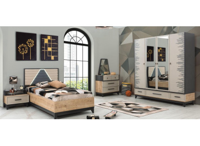 Garnitur Kinderzimmer Bett Schrank Braun Holz Set Jugenbett 5tlg Möbel