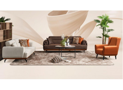 Couchgarnitur Polstersofa Mehrfarbig Dreisitzer Sessel Sofa Stoff Set 3+3+1