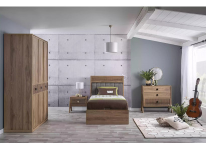 Holzbett mit Bettkasten Komplette Jugendbett Bett Holz Braun Set 4tlg