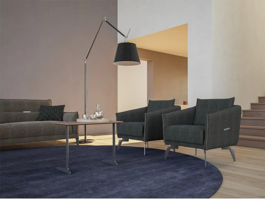 Design Grau Sofa Dreisitzer Modern 2x Sessel Polstermöbel Luxus Couchtisch