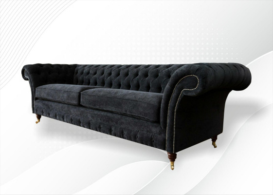 Big Sofa 4 Sitzer Couch Chesterfield Polster Garnitur Leder Textil Schwarz