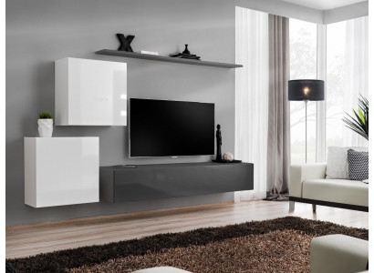Wohnwand Wohnzimmer Set Grau Sideboard Wandregal 4tlg Set Designer Holz Neu