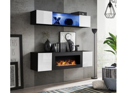 Hänge Sideboard Wohnzimmer Hochglanz mit Kamin Möbel Wandschrank Schrank 2 tlg.