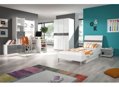 Bett + Nachttisch Schlafzimmer Jugendzimmer Kinderzimmer Set Möbel Schwarz 2tlg.