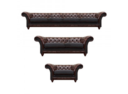Braun-Graue Chesterfield Couchen Sessel Wohnzimmer Komplette Möbel 3tlg