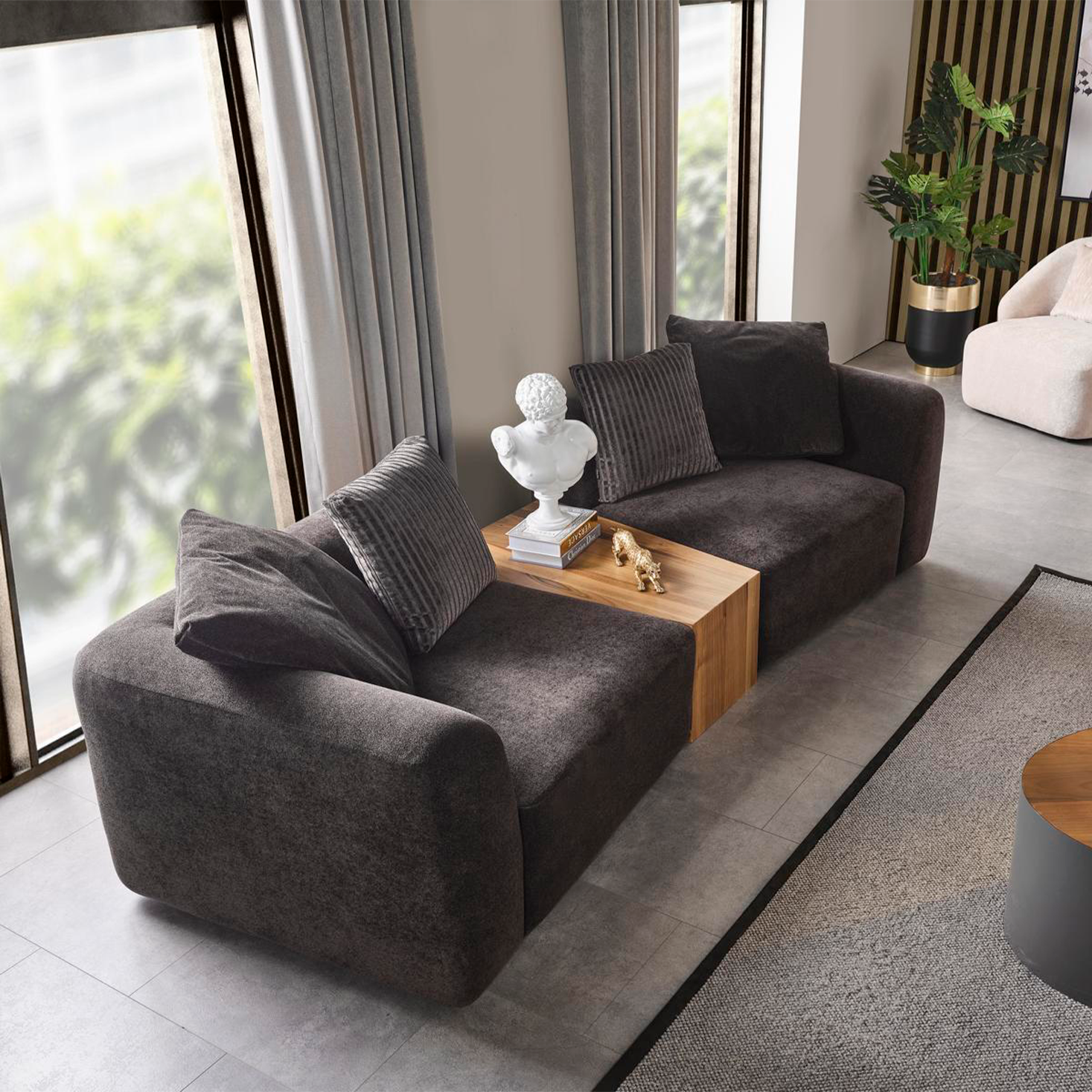 Beiger Dreisitzer Edelstahlmöbel Luxus Couche Sofas Design Wohnzimmermöbel